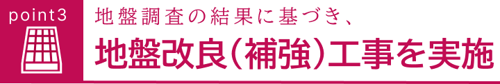 地盤調査の結果に基づき、地盤改良（補強）工事を実施