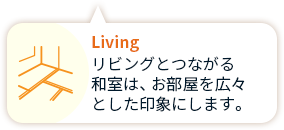 Living リビングとつながる 和室は、お部屋を広々 とした印象にします。