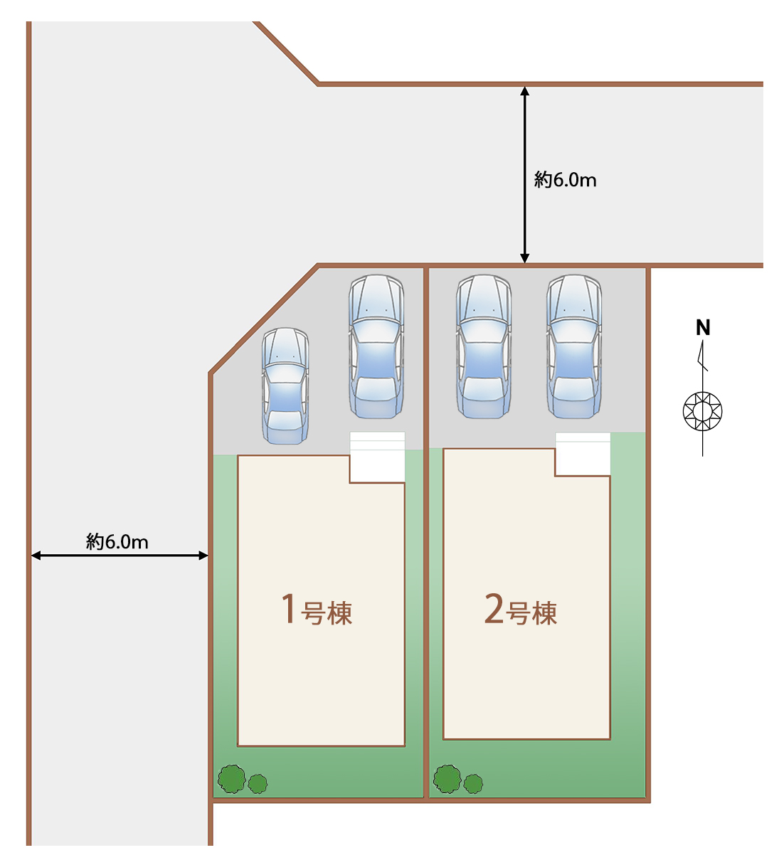 全体区画図です。並列2台駐車可能です。