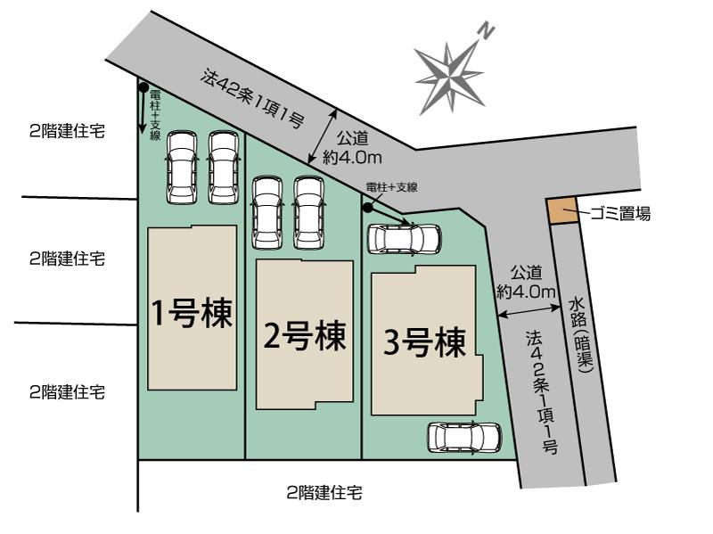ブルーミングガーデン白岡市小久喜　３棟の見取り図