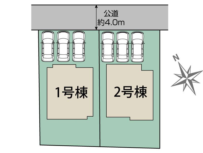 ブルーミングガーデン下野市川中子　２棟の見取り図