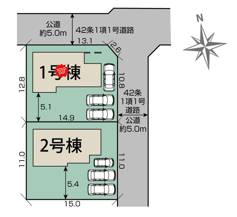 ブルーミングガーデン奈良市千代ヶ丘１丁目２棟の見取り図