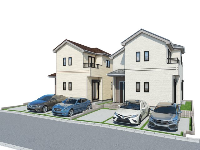 完成予想図です。全2邸が堂々誕生します。最終1棟となりました。
駐車スペースは並列2台駐車可能☆
全面道路は6.1ｍでゆとりあるスペースです。