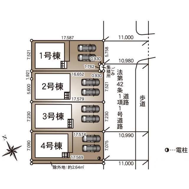 【販売中物件：1号棟、2号棟、3号棟、4号棟】