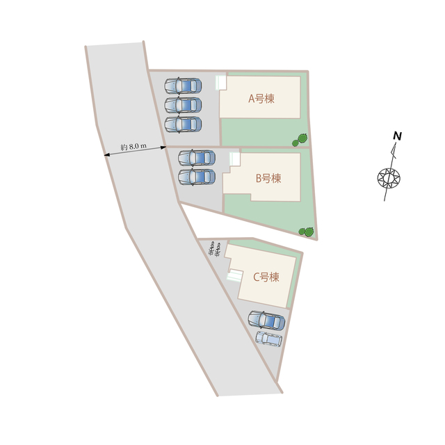 藤枝バイパス「野田IC」まで約500m。通勤もお出かけも快適な好立地に、全棟4LDK・駐車2台以上の新築分譲が誕生！