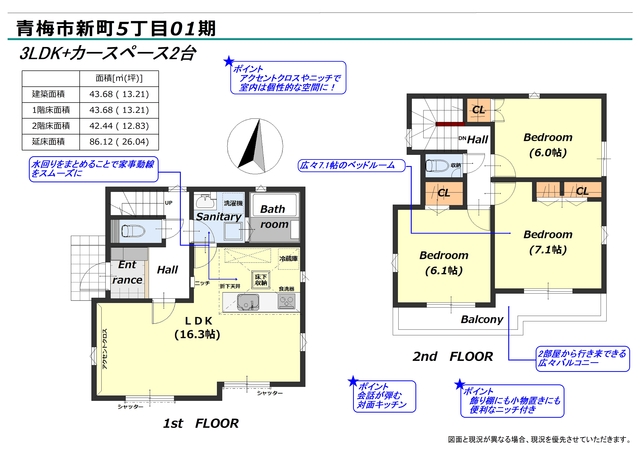 リナージュ青梅市新町５丁目０１期の見取り図