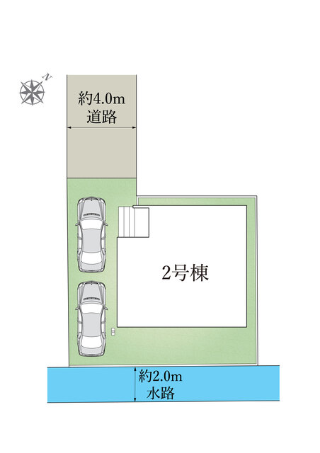2号棟　区画図面　駐車スペース2台あり(車種により)
