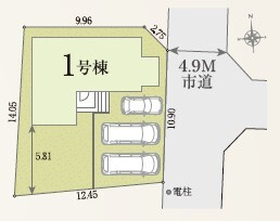 全体区画図です。
駐車は車種により並列３台可能です！