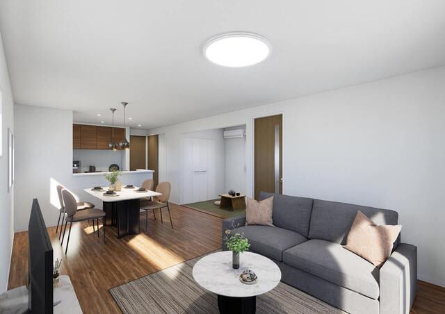 毎回の食事はもちろんバーカウンター的な使い方まで自在！完成予想図（内観）