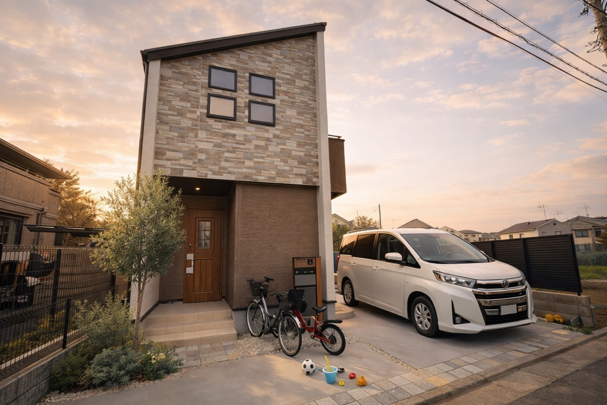 【外観】 現地周辺はアップダウンがほぼなく、平坦な道路の為、お子様の通学時含め徒歩で移動しやすい環境です。