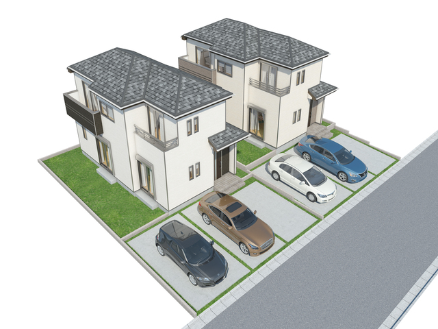 完成予想図です。駐車スペースは最大3台可能☆
周辺は商業施設が充実しており生活しやすいエリアです！
