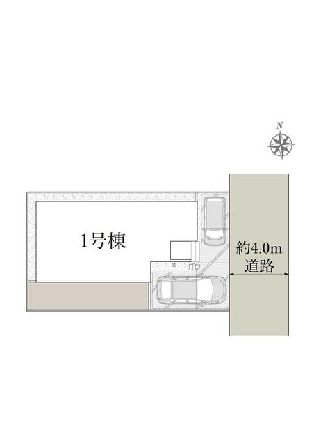 1号棟　区画図面　駐車スペース2台付き(車種による)