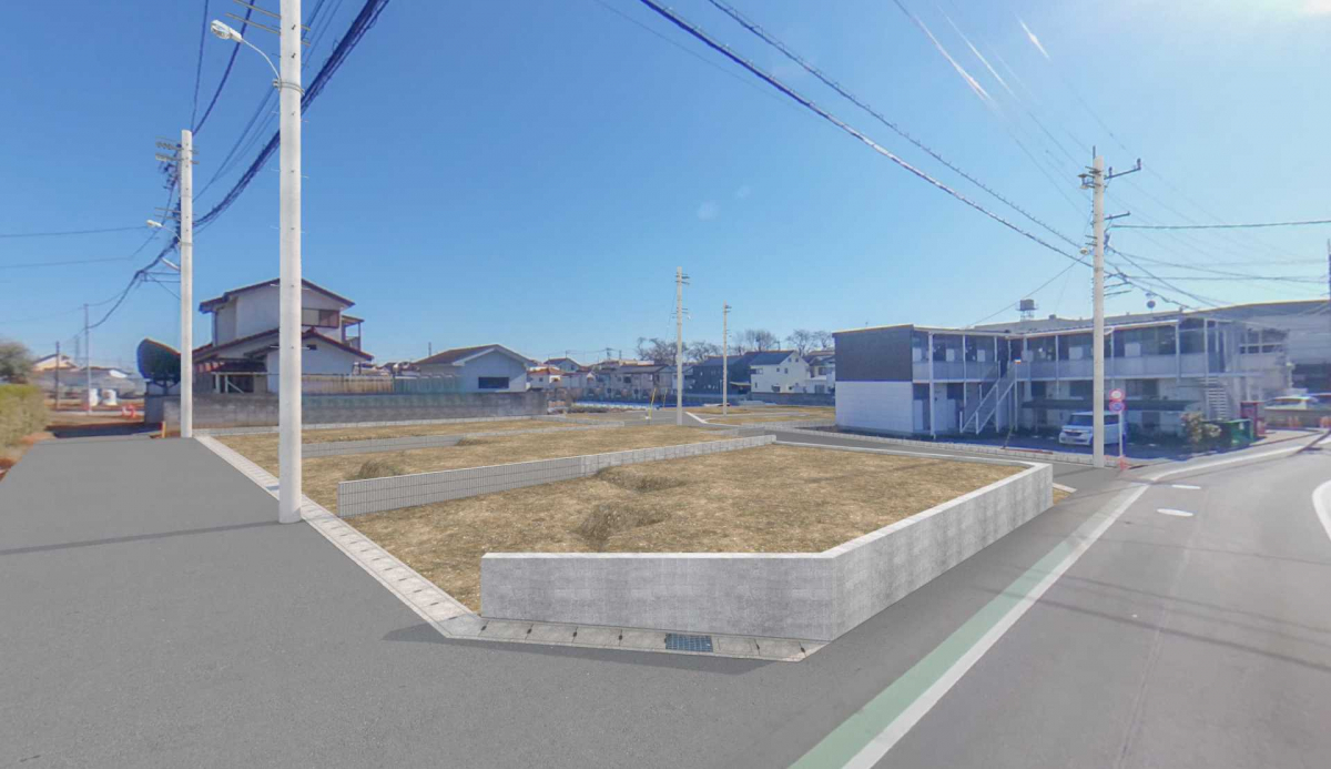 【完成予想図（造成後外観パース）】 全13家族の新たなコミュニティが誕生。商業施設が点在する、所沢街道・志木街道へのカーアクセスが良好で、幅広い世帯に暮らしやすい住環境です。
