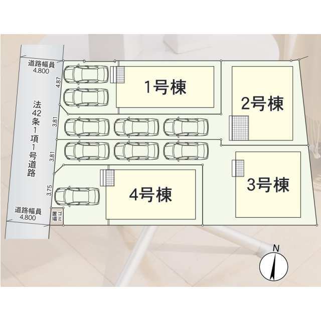 【販売中物件：1号棟、2号棟、3号棟、4号棟】