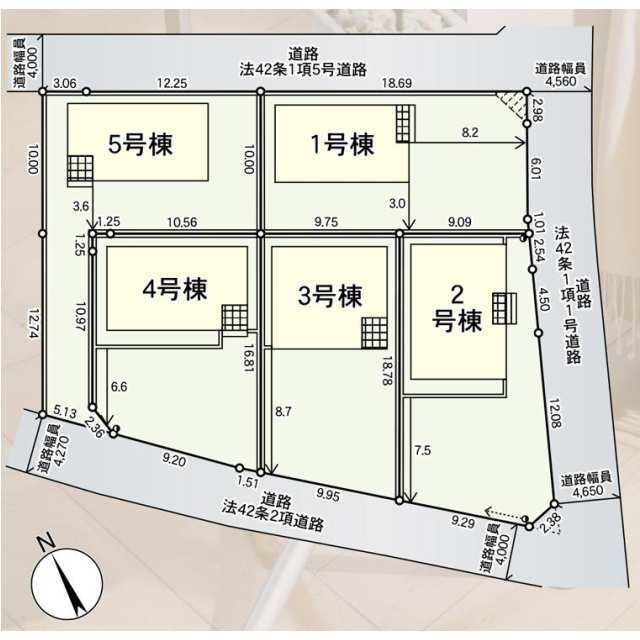 【販売中物件：1号棟、2号棟、3号棟、4号棟、5号棟】