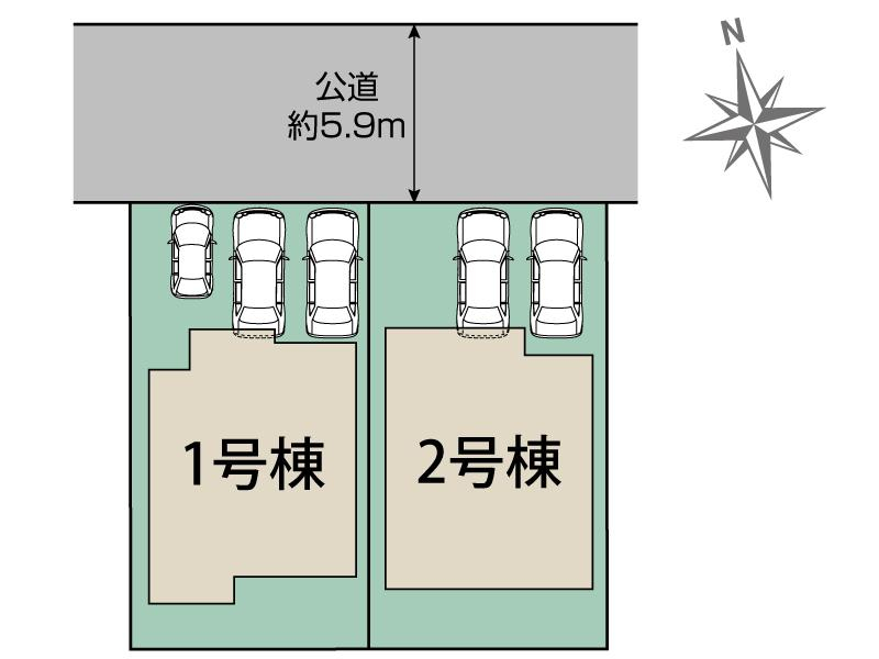 知多郡東浦町石浜田之助2期2棟 区画図 【販売中物件：1号棟、2号棟】