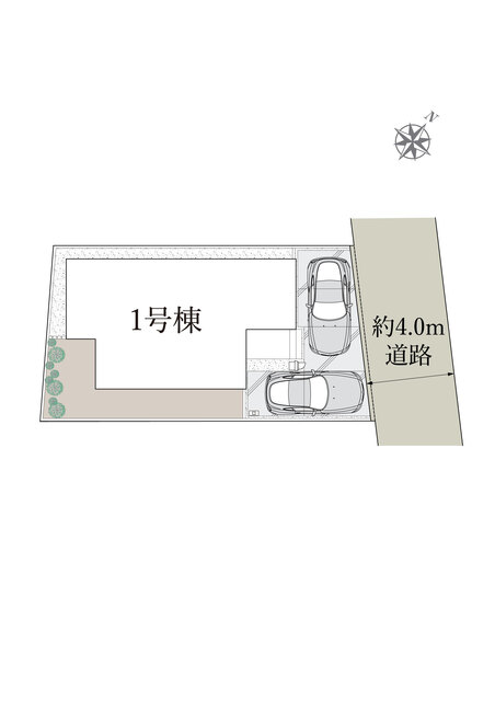 １号棟　区画図面　駐車スペース２台あり(車種による)