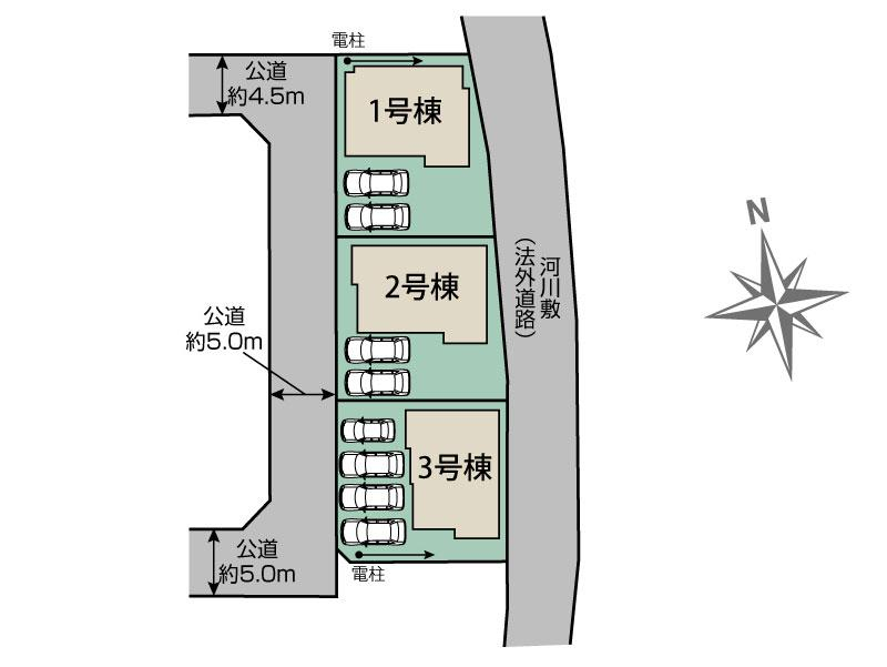 平塚市入野3棟 区画図 【販売中物件：1号棟、2号棟、3号棟】