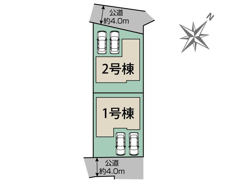 草加市新里町2棟 区画図 【販売中物件：1号棟、2号棟】