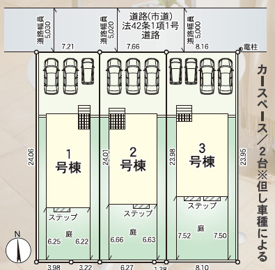 【販売中物件：1号棟、2号棟、3号棟】