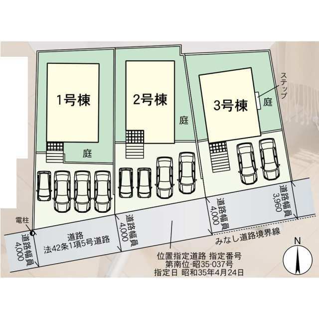 【販売中物件：1号棟、2号棟、3号棟】