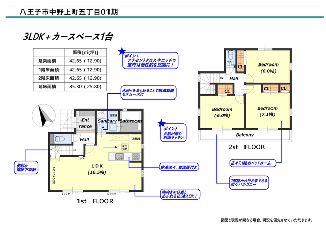 リナージュネクスジー八王子市中野上町５丁目０１期の見取り図