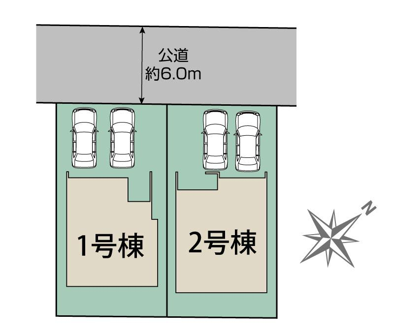 札幌市西区八軒9条東4丁目2棟 区画図 【販売中物件：1号棟、2号棟】