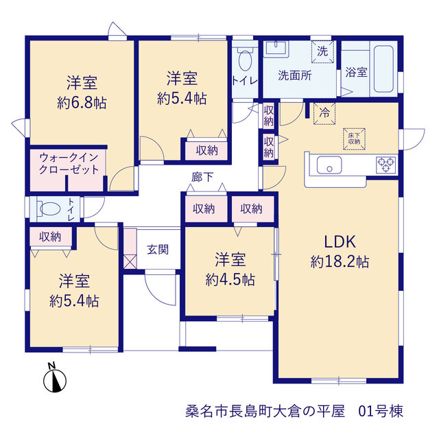 リーブルガーデン桑名市長島町大倉の平屋の見取り図