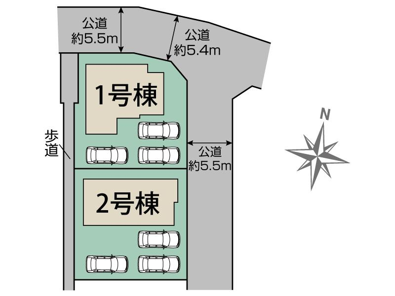 藤岡市藤岡2棟 区画図 【販売中物件：1号棟、2号棟】
