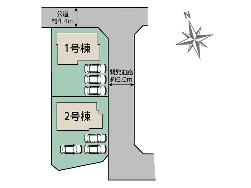 中央市西花輪2期2棟 区画図 【販売中物件：1号棟、2号棟】