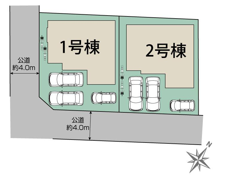 宇都宮市陽東3丁目2棟 区画図 【販売中物件：1号棟、2号棟】