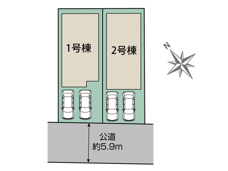 小牧市久保本町2棟 区画図 【販売中物件：1号棟、2号棟】