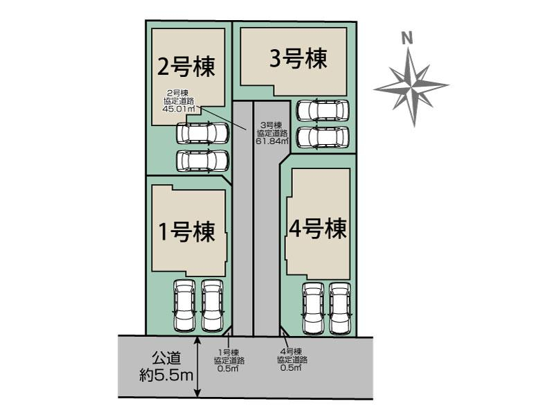 海部郡大治町三本木寒宿4棟 区画図 【販売中物件：1号棟、2号棟、3号棟、4号棟】