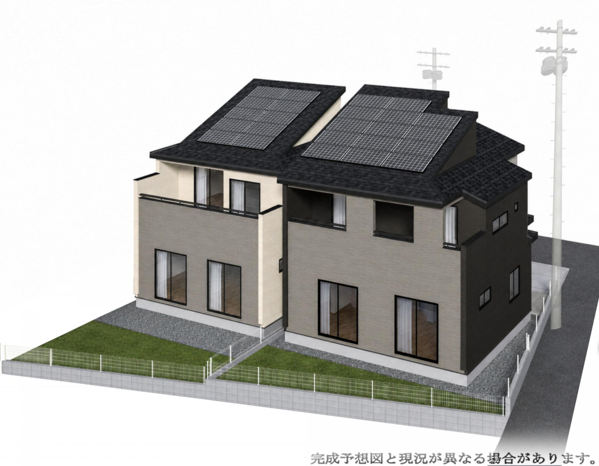 【基礎現地写真】 太陽光パネル搭載物件。環境と家計に優しい暮らしが実現します。また、耐震等級3を取得しており、大切なご家族と永く快適にお過ごしいただけます。