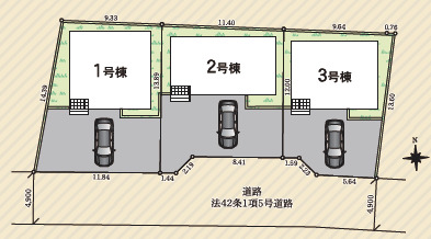 【販売中物件：1号棟、2号棟、3号棟】