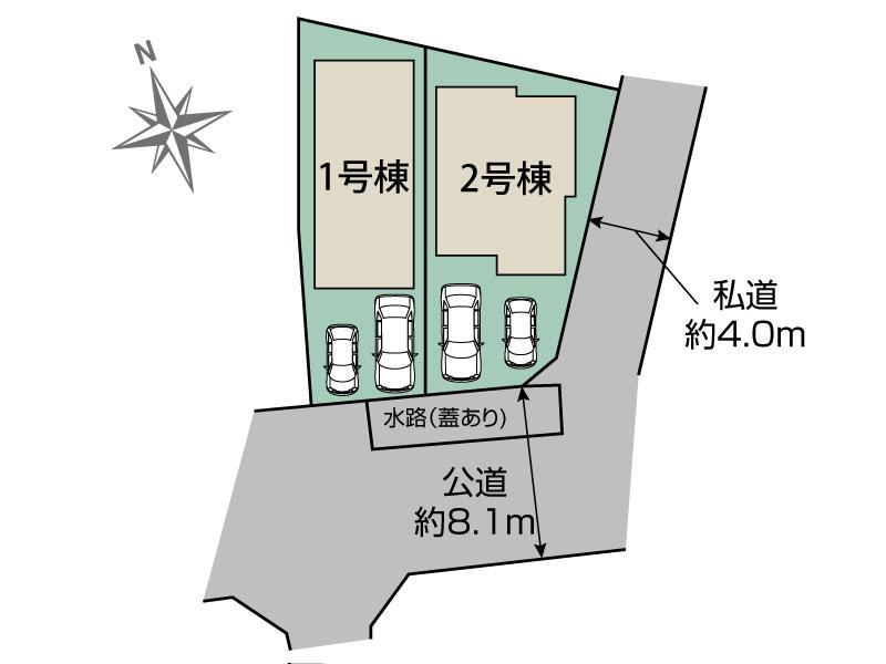流山市東初石4丁目2棟 区画図 【販売中物件：1号棟、2号棟】