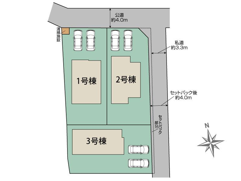 水戸市赤塚1丁目2期3棟 区画図 【販売中物件：1号棟、2号棟、3号棟】