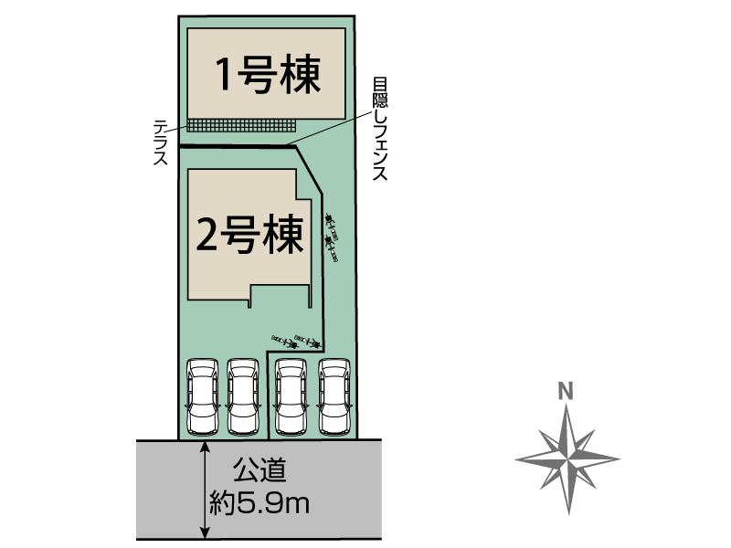 半田市大松町2丁目2棟 区画図 【販売中物件：1号棟、2号棟】