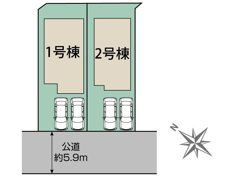 広島市佐伯区薬師が丘4丁目2棟 区画図 【販売中物件：1号棟、2号棟】