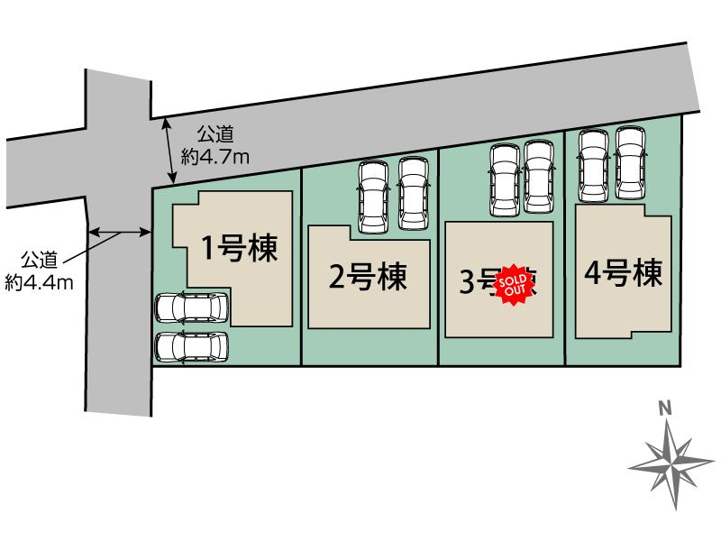 岩沼市桜5丁目4棟 区画図 【販売中物件：1号棟、2号棟、4号棟】