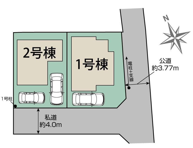東久留米市浅間町3丁目2棟 区画図 【販売中物件：1号棟、2号棟】
