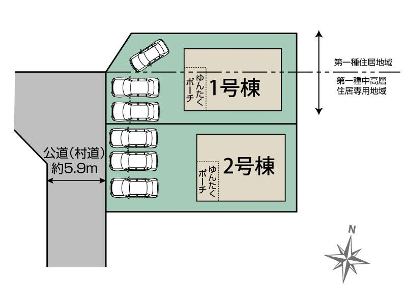 北中城村字美崎3期2棟 区画図 【販売中物件：1号棟、2号棟】