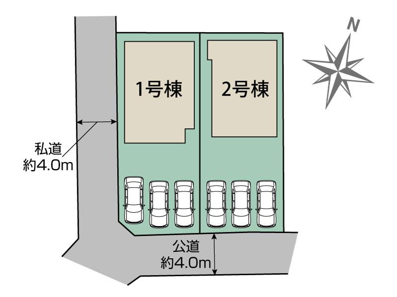 熊本市北区麻生田4丁目4期2棟 区画図 【販売中物件：1号棟、2号棟】