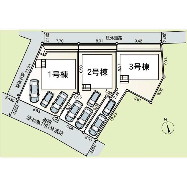 【販売中物件：1号棟、2号棟、3号棟】