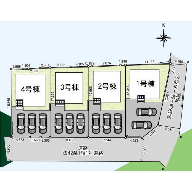 【販売中物件：1号棟、2号棟、3号棟、4号棟】