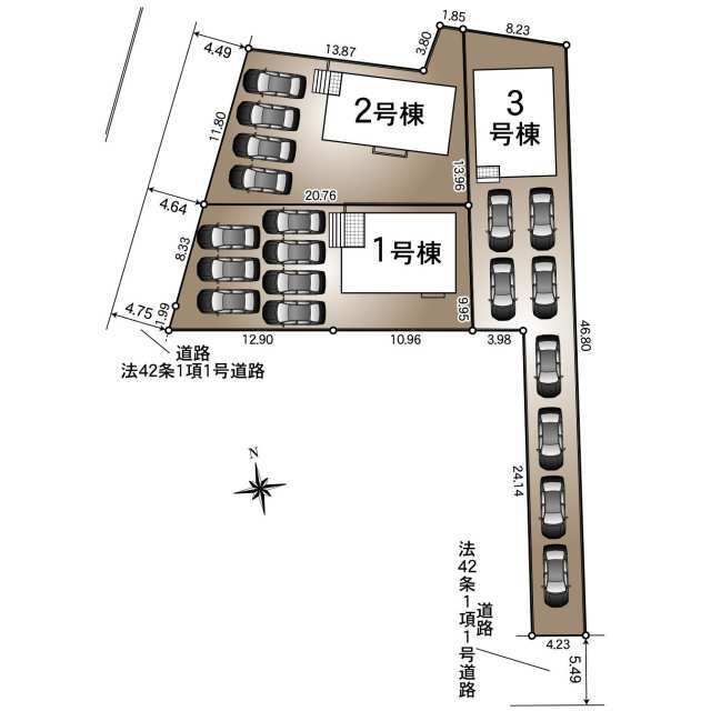 【販売中物件：1号棟、2号棟、3号棟】