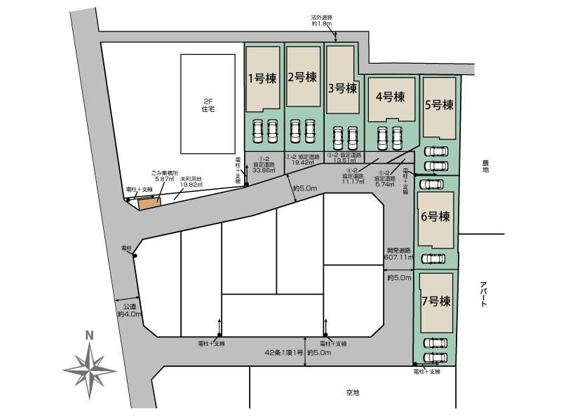 川口市東本郷14棟 区画図 【販売中物件：1号棟、2号棟、3号棟、4号棟、5号棟、6号棟、7号棟】