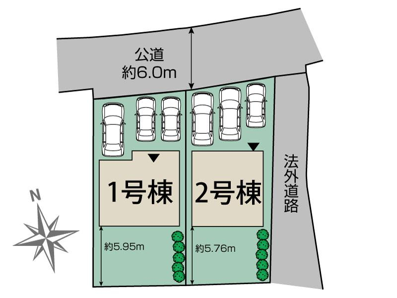 読谷村喜名5期2棟 区画図 【販売中物件：1号棟、2号棟】