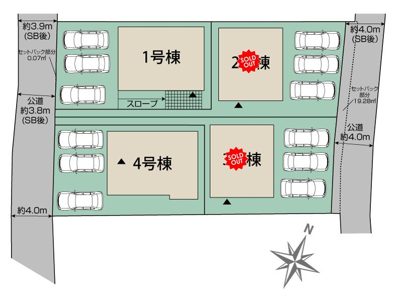 うるま市田場2期4棟 区画図 【販売中物件：1号棟、4号棟】