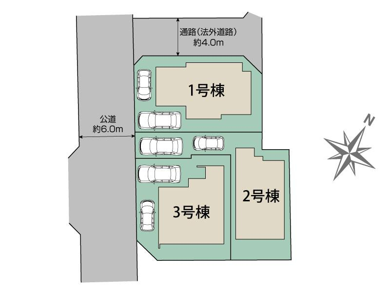  羽村市栄町2丁目3棟 区画図 【販売中物件：1号棟、2号棟、3号棟】